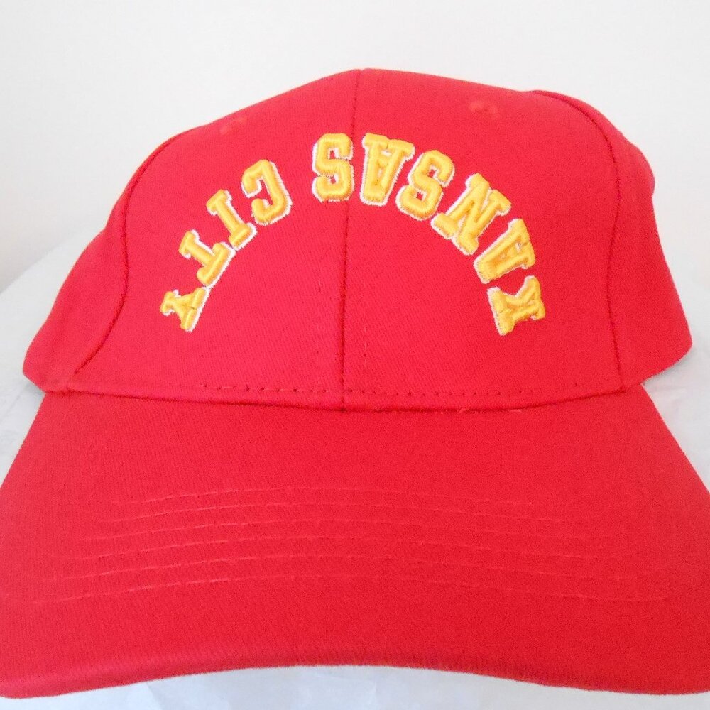 Kansas City Upside Down Print Embroidered Red Baseball Hat OS Adjustable Strap